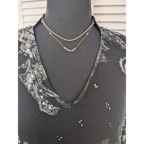 ICE Top Womens 1X Black White Whimsigoth Feminine Fairycore Beaded Sheer Blouse - Picture 2 of 12